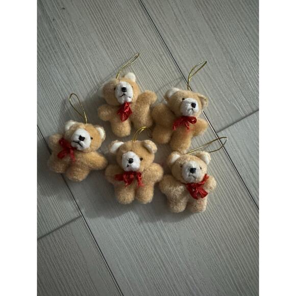 5 Vintage Teddy Bear Plush Christmas Ornament 2" - Picture 1 of 3